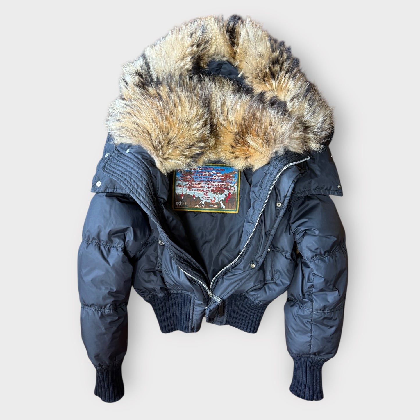 Dsquared² -Early 2000s Raccoon Fur Bomber Down Jacket