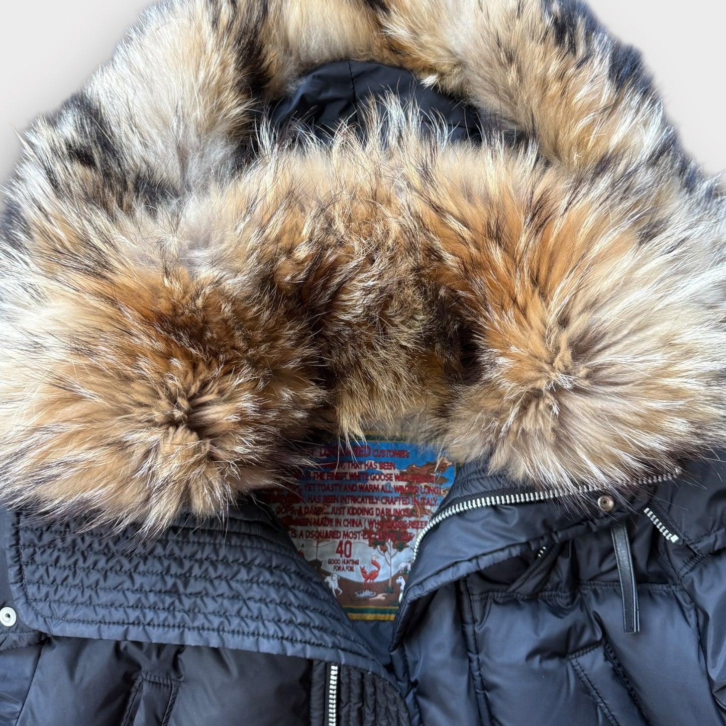 Dsquared² -Early 2000s Raccoon Fur Bomber Down Jacket