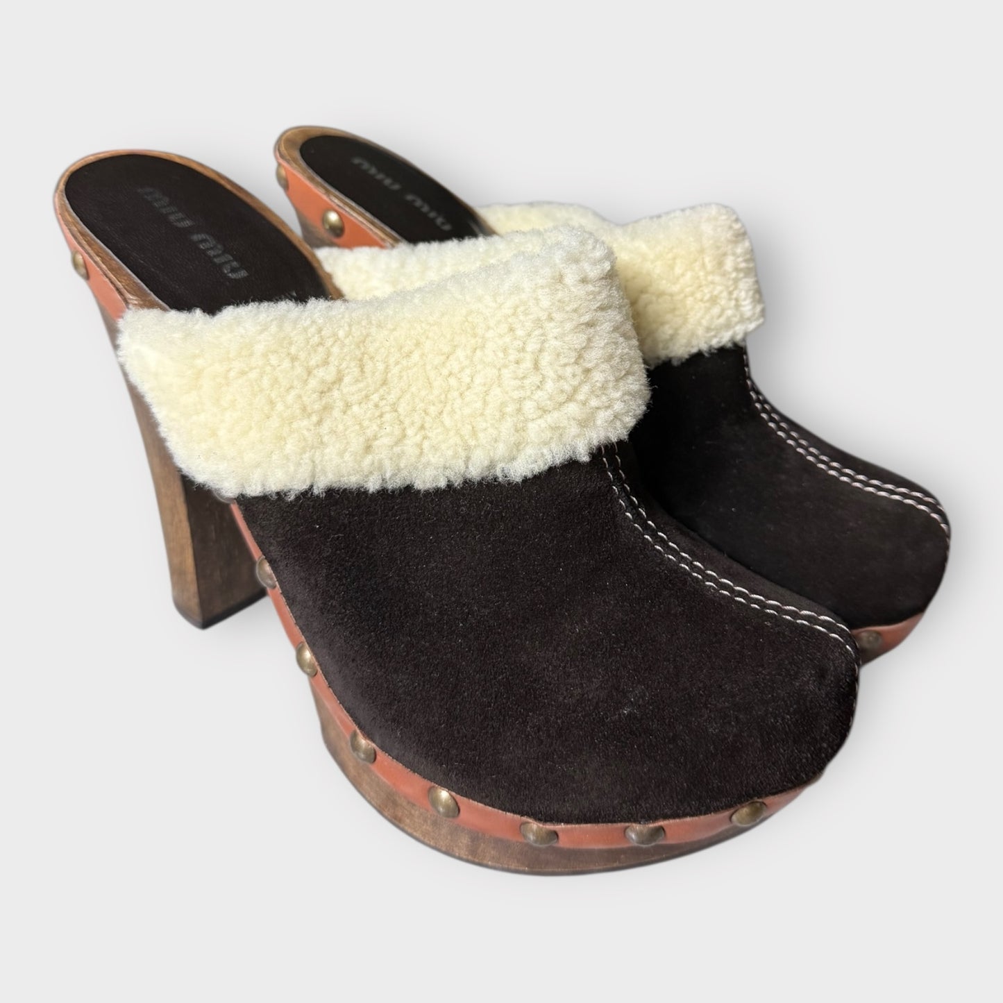 MIU MIU - Suede Shearling Clogs